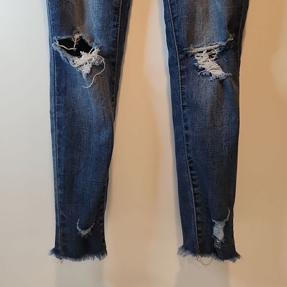 KanCan Women's Jeans Estilo Skinny Dark Wash 5/26 Distressed Ripped Denim Jeans - Picture 9 of 15